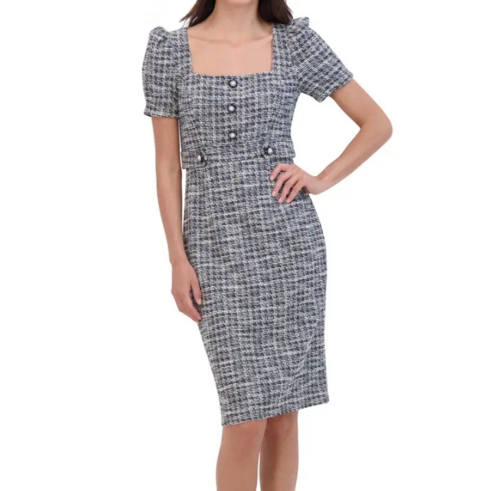 Eliza J Black Ivory Puff Sleeve Teew Sheath Dress